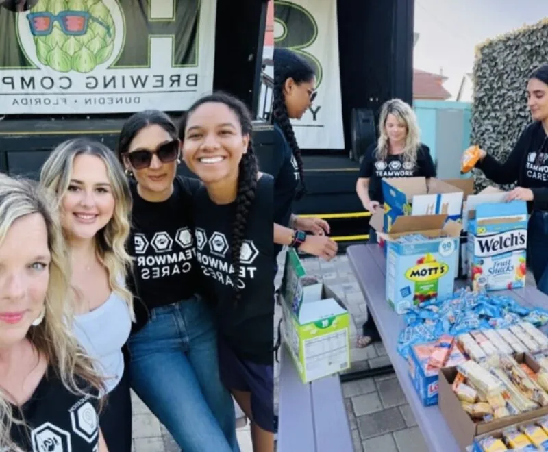 Volunteers assembling snack bags at a Pack-A-Snack event