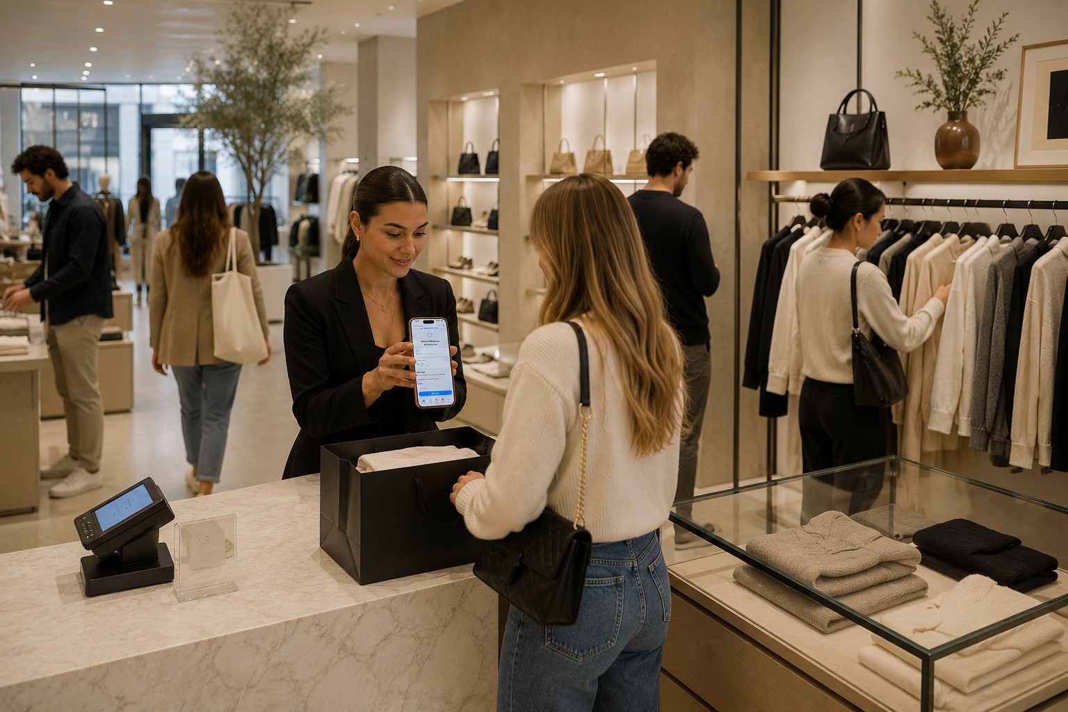 A busy retail store operating across multiple checkout points